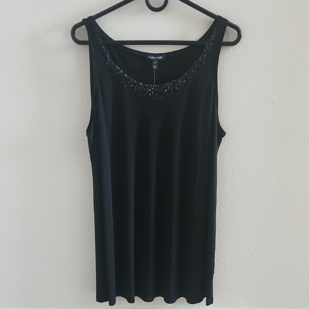 Eileen Fisher Black Sleeveless Top with Sequin Neckline